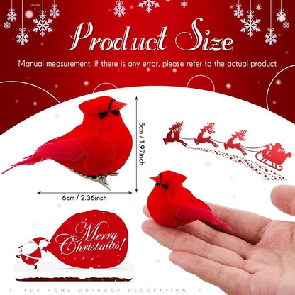 2 Pieces 36 Pcs Red With Iron Clip Christmas Tree Decorations Mini Red Feather Fake Bird Decoration Bird Garland Simulation Cardinals