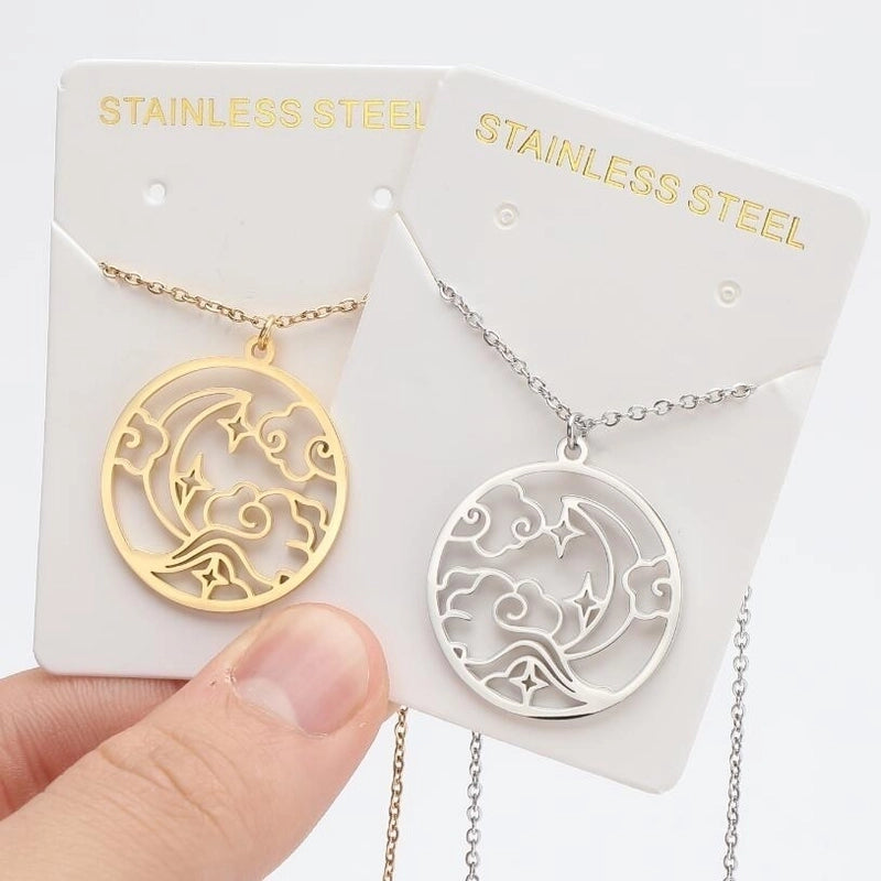 Titanium Steel Fashion Plating Hollow Out Human Face Letter Moon Pendant Necklace