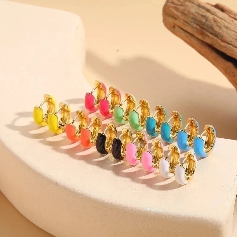 1 Pair Elegant Luxurious Classic Style Solid Color Enamel Plating Copper 14k Gold Plated Hoop Earrings