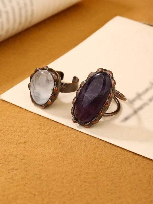 Vintage Style Baroque Style Irregular Copper Crystal Amethyst Open Rings In Bulk