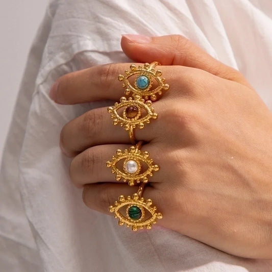 Basic Retro Devil'S Eye 304 Stainless Steel Artificial Gemstones Plating Inlay Rings Earrings