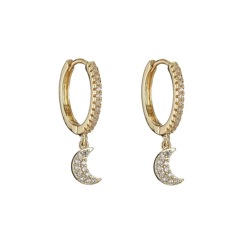 Simple Geometric Moon Snowflake Copper Inlaid Zirconium Irregular Earrings