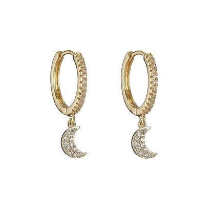 Simple Geometric Moon Snowflake Copper Inlaid Zirconium Irregular Earrings