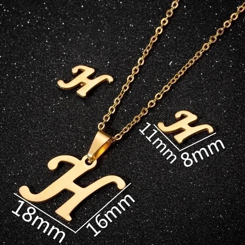 Women\'s Fashion Minimalist Letter Stainless Steel Pendant Necklace Ear Studs Plating Jewelry Sets