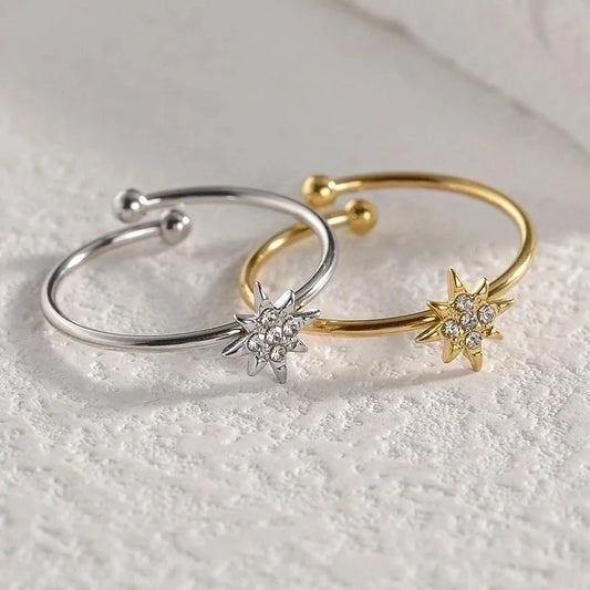 304 Stainless Steel Steel Ball 201 Stainless Steel 18K Gold Plated Elegant Minimalist Commute Plating Metal Inlay Solid Color Glass Rhinestone Open Ring