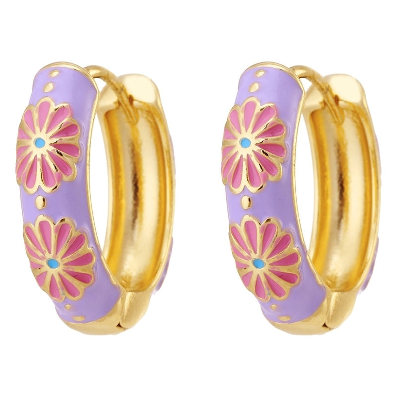 1 Pair Fashion Flower Copper Enamel Earrings