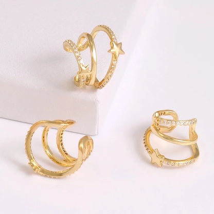 1 Piece Casual Modern Style Pentagram Cross Star Plating Inlay Copper Zircon 18K Gold Plated Ear Cuffs