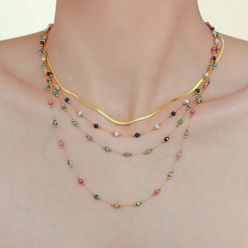 Luxurious Vacation Chain Natural Stone 18K Gold Plated Necklace In Bulk