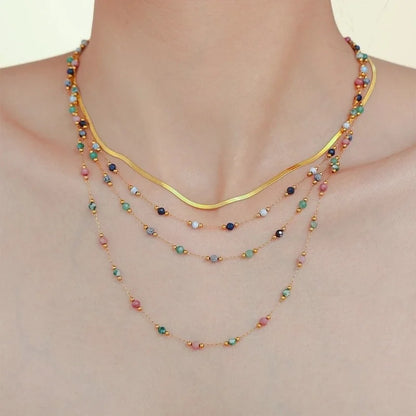 Luxurious Vacation Chain Natural Stone 18K Gold Plated Necklace In Bulk