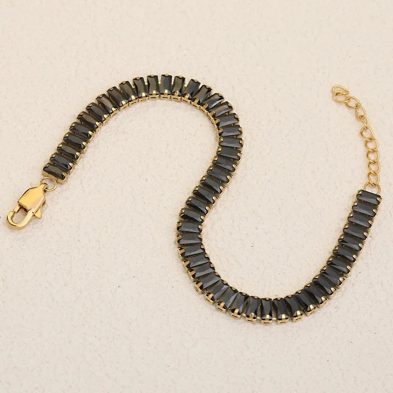 Classic Style Shiny Rectangle 304 Stainless Steel Crystal Zirconium 18K Gold Plated Crystal Zirconium Bracelets In Bulk