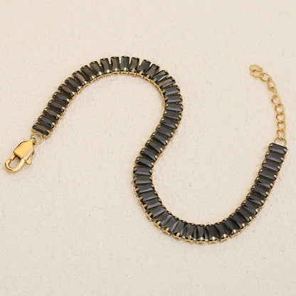 Classic Style Shiny Rectangle 304 Stainless Steel Crystal Zirconium 18K Gold Plated Crystal Zirconium Bracelets In Bulk