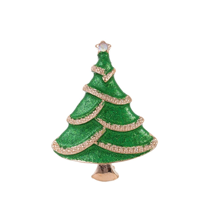 Cute Pin Christmas Tree Zinc Alloy Enamel Plating Inlay Rhinestones Unisex Brooches