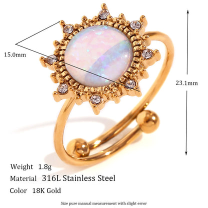 Women Fashion Heart Geometric Stainless Steel 18K Gold Plated Rings