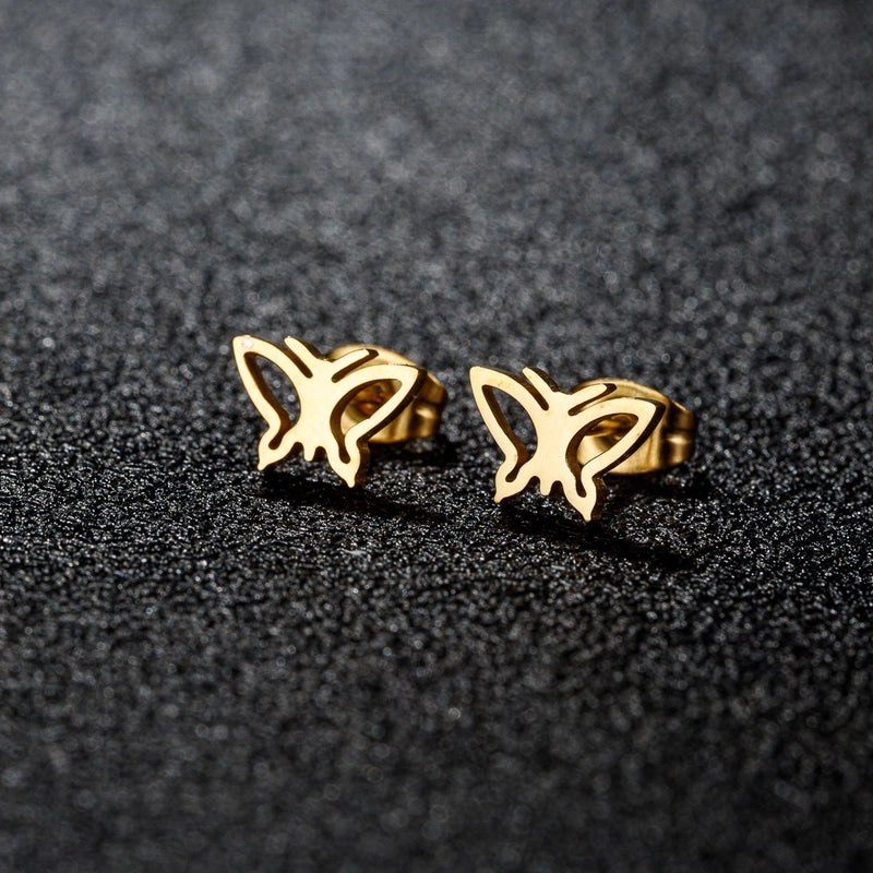 1 Pair Sweet Minimalist Artistic Heart Shape Butterfly Polishing 304 Stainless Steel 18K Gold Plated Ear Studs