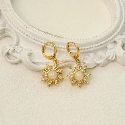 Beach Minimalist Commute Flower Titanium Steel Resin Zircon 18K Gold Plated Inlay Earrings Necklace