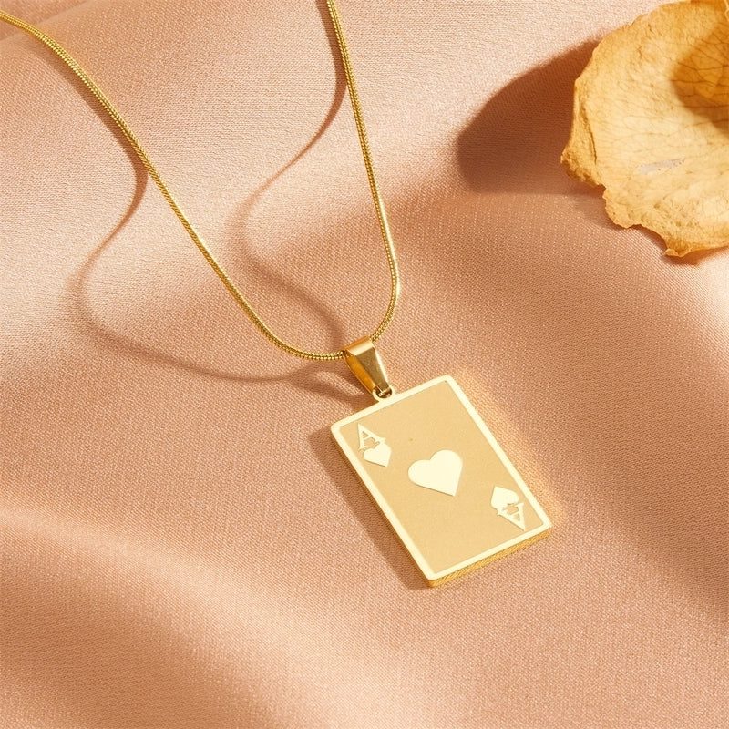 Minimalist Heart Shape Rectangle Titanium Steel 18K Gold Plated Pendant Necklace