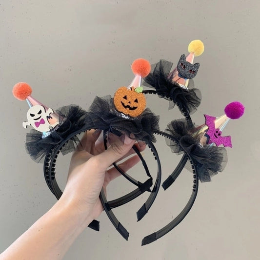 Halloween Cool Style Girl'S Pumpkin Bat Ghost Lace Laser Hair Clip Hair Band