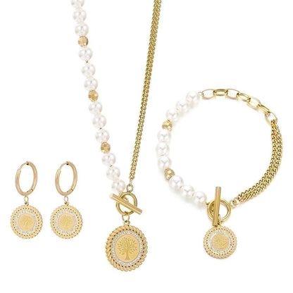 Elegant Lady Tree Titanium Steel 18K Gold Plated Plating Earrings Necklace