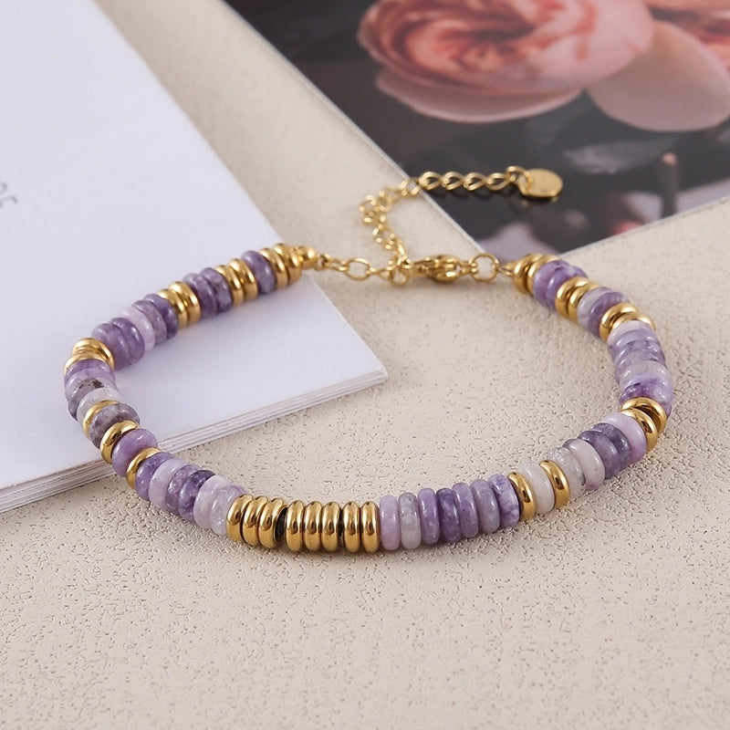 Retro Ethnic Style Geometric Stainless Steel Natural Stone 18K Gold Plated Bracelets In Bulk