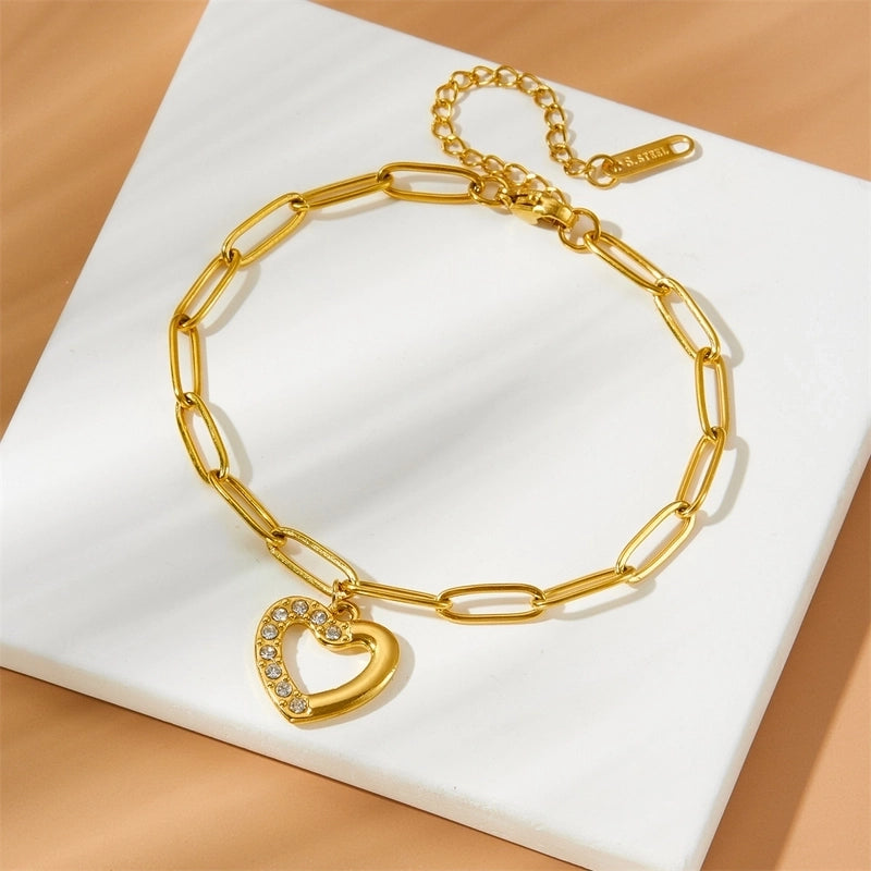 Minimalist Classic Style Heart Shape 304 Stainless Steel Stainless Steel Bracelets In Bulk