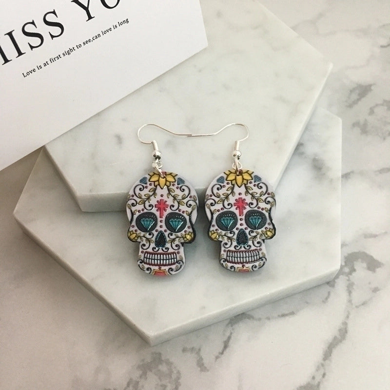 20 Pieces Retro Skull Arylic Skull Earrings 1 Pair