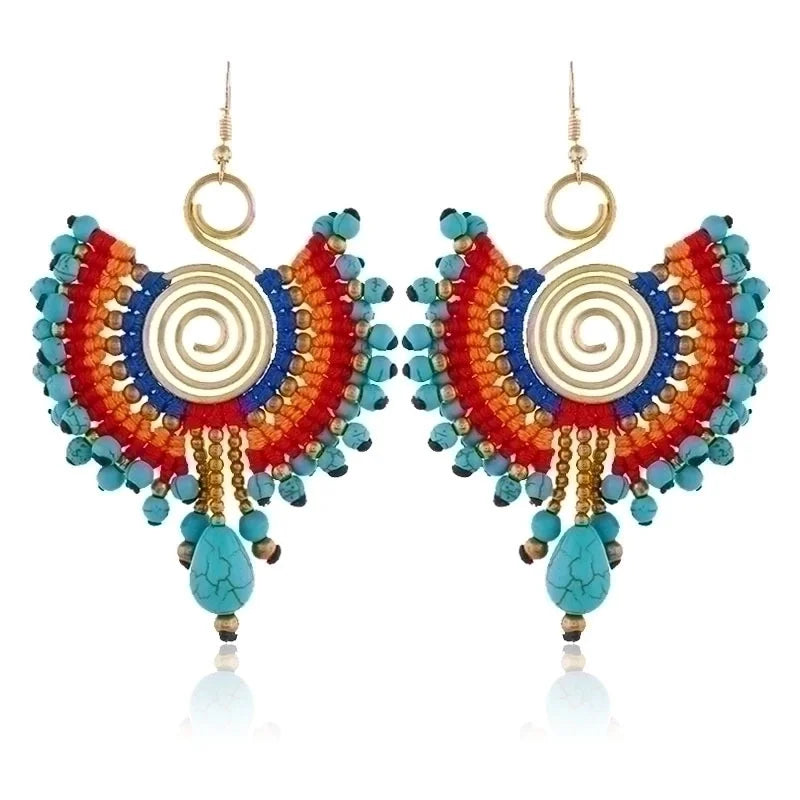 Bohemian Sector Synthetic Gemstones Shell Copper Tassel Mesh Women's Ear Hook