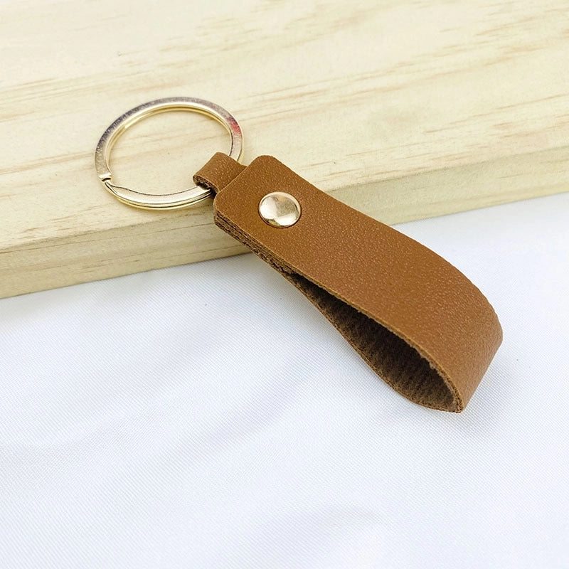 Creative Solid Color Pu Keychain Simple Couple Leather Car Key Ring Metal Universal Bag Strap Buckle Office Culture Accessories