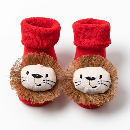 New Newborn Baby Socks Autumn And Winter A Cotton Red Terry Fleece-lined Thickened Non-slip Baby Christmas Floor Socks 1