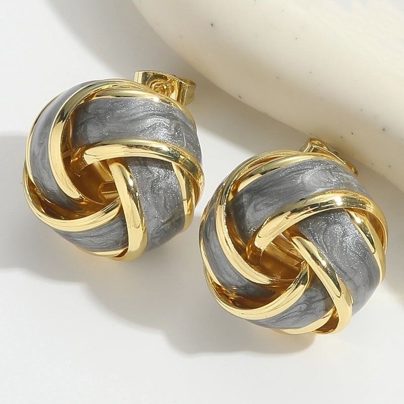 1 Pair Elegant Round Copper 14K Gold Plated Ear Studs