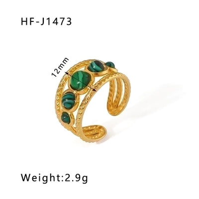 Stainless Steel 18K Gold Plated Basic Vintage Style Plating Inlay Round Natural Stone Open Rings