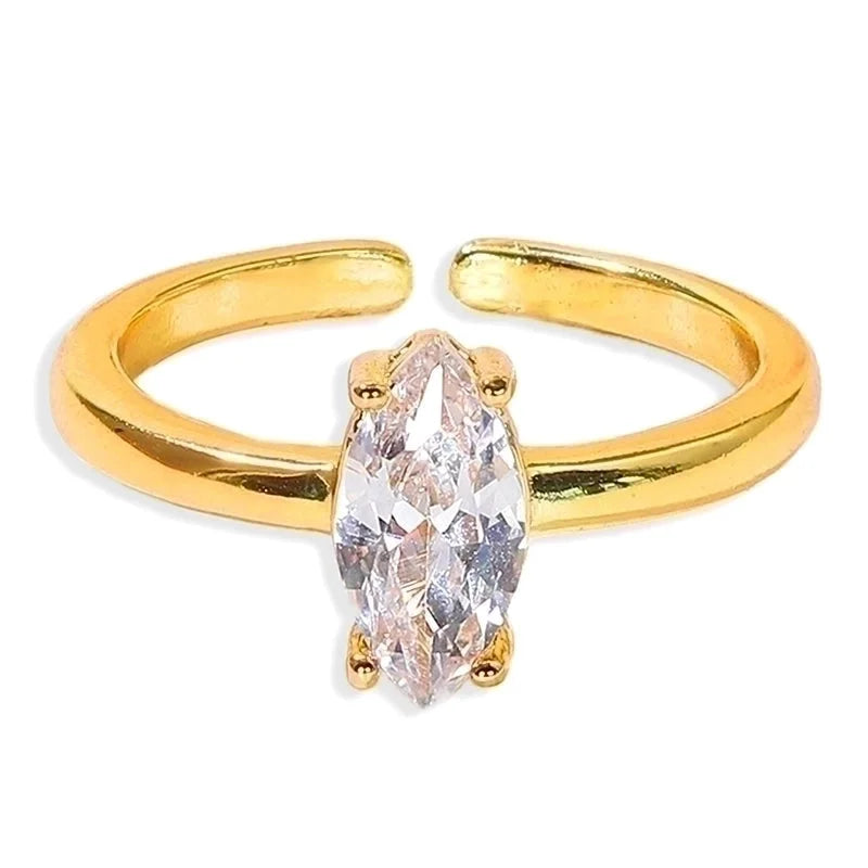 Geometric Silver Transparent Rhinestone Inlaid Series Open Copper Inlaid Zirconium Ring