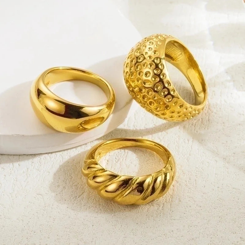 Casual Minimalist Solid Color Stainless Steel 18k Gold Plated Rings