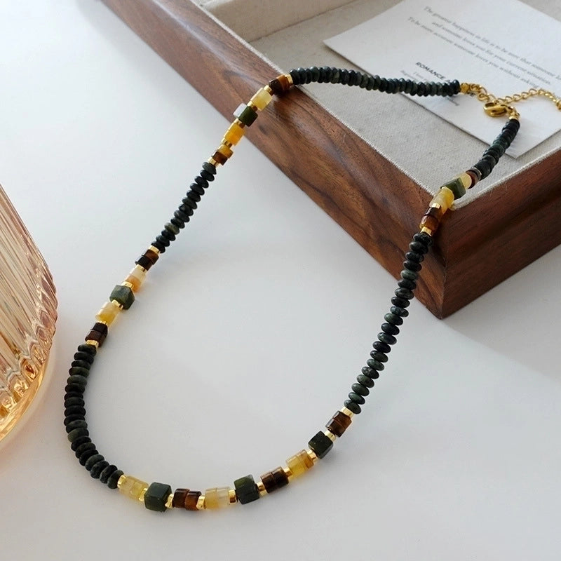 Minimalist Geometric Natural Stone Tiger Eye Pendant Necklace In Bulk