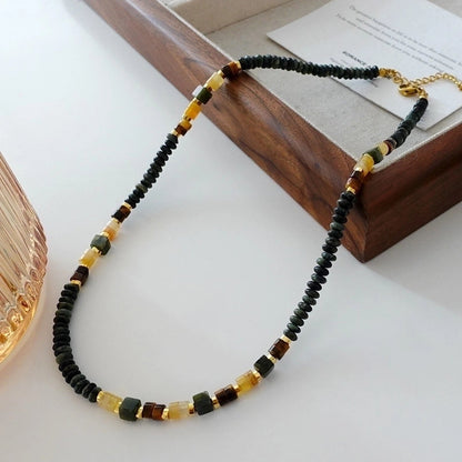 Minimalist Geometric Natural Stone Tiger Eye Pendant Necklace In Bulk