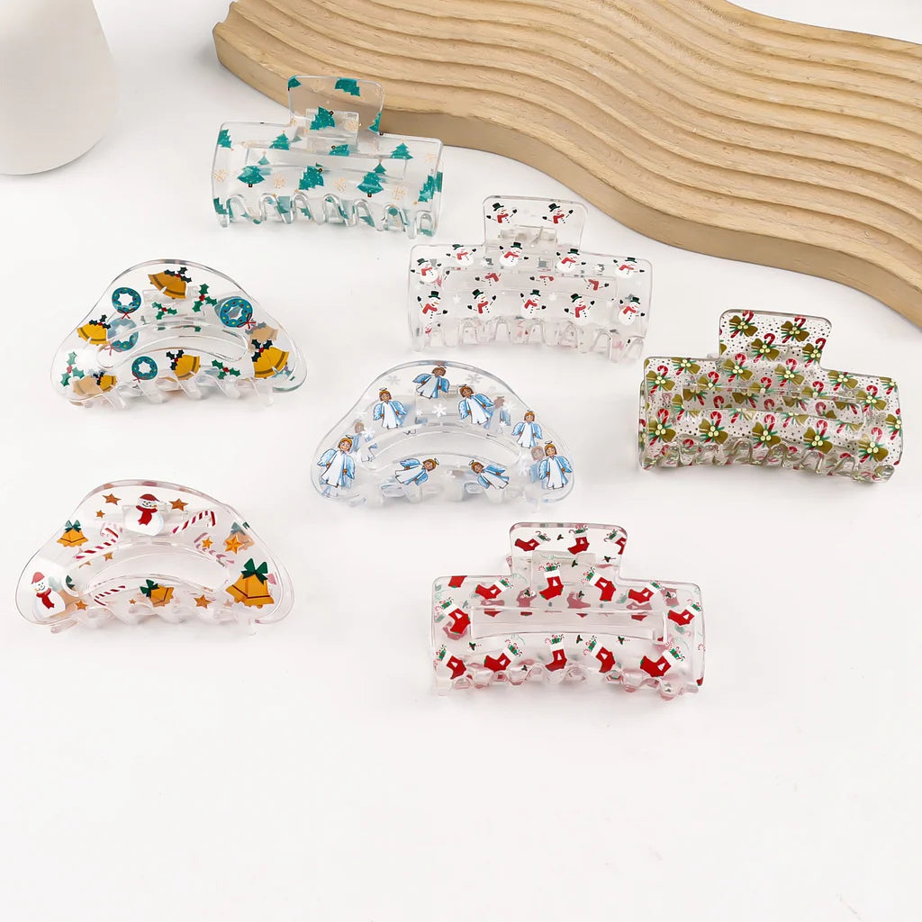 2 Pieces Christmas Transparent Claw Clip Gingerbread Man Christmas Tree Pattern Hair Clip Atmosphere Shark Clip Hair Accessory