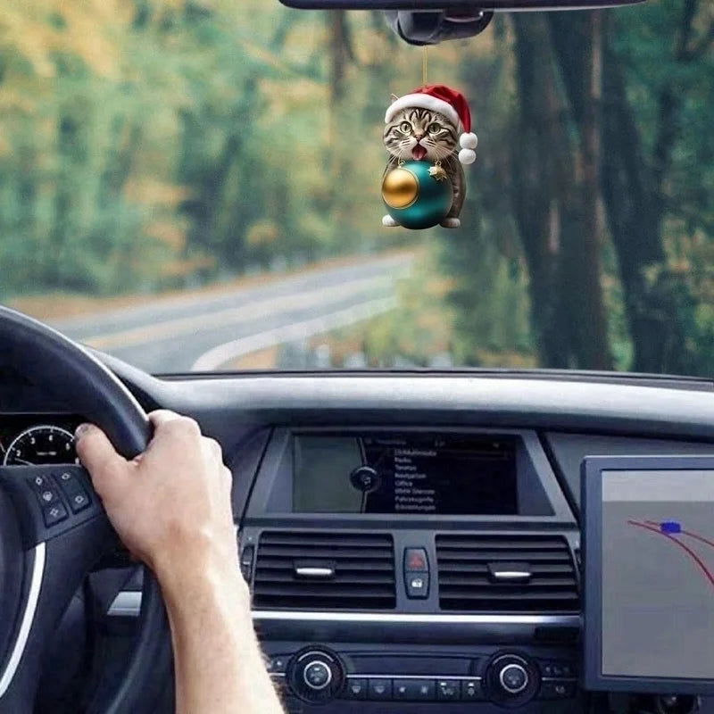 Christmas Christmas Hat Cat Arylic Flat Decorations Hanging Ornaments Car Hanging Accessories