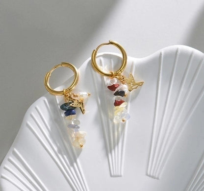 1 Pair Fashion Geometric Plating 304 Stainless Steel Natural Stone 18K Gold Plated Stainless Steel Earrings