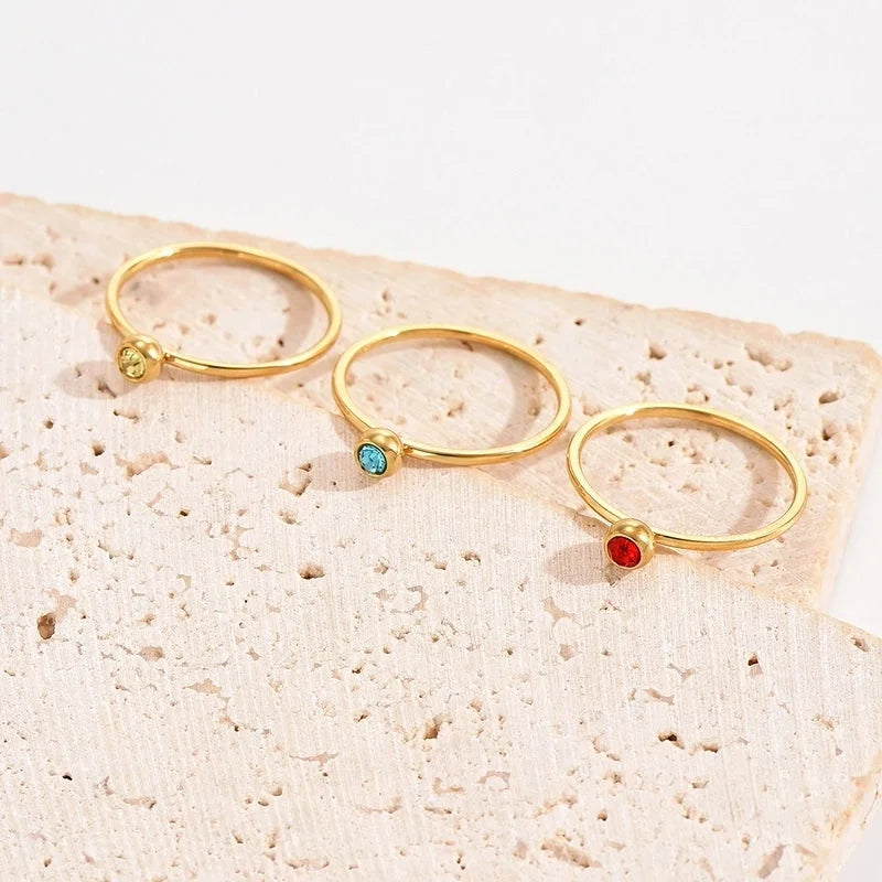 304 Stainless Steel 14K Gold Plated Casual Minimalist Polishing Plating Inlay Round Rhinestones Rings