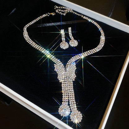 Explosions Zircon Diamond Geometric Necklace Earrings Suit Light Luxury Clavicle Chain High Sense Temperament Jewelry