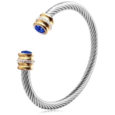 3 Pieces Minimalist Solid Color Stainless Steel Inlay Zircon Cuff Bracelets