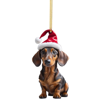 Cross-border New Christmas Fun Sausage Dog Car Decoration Pendant Acrylic Flat Car Interior Decoration Pendant
