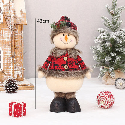 2 Pieces Christmas Stretchable Doll Red Plaid Fabric Doll Gift Elderly Snowman Mall Decoration Ornament Decoration Supplies