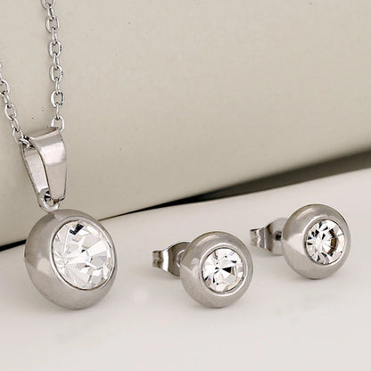 Luxurious Classic Style Shiny Round 304 Stainless Steel Crystal Zirconium 18K Gold Plated Plating Jewelry Set