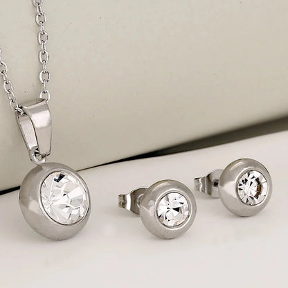 Luxurious Classic Style Shiny Round 304 Stainless Steel Crystal Zirconium 18K Gold Plated Plating Jewelry Set