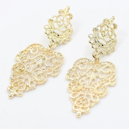 2 Pieces Casual Vintage Style Human Face Leaf Heart Shape Plating Hollow Out Inlay Alloy Metal Brass Resin Zircon 18K Gold Plated Gold Plated Silver Plated Earrings