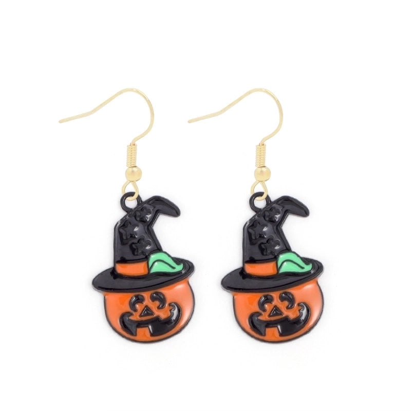 1 Pair Funny Cool Style Pumpkin Spider Web Ghost Enamel Zinc Alloy Drop Earrings