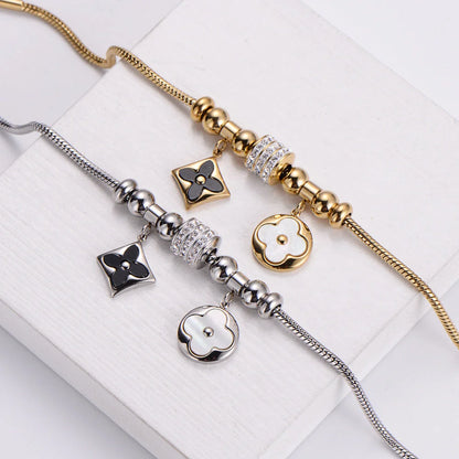 2 Pieces Expressive Women Four-leaf Clover Flower Stainless Steel Bracelets