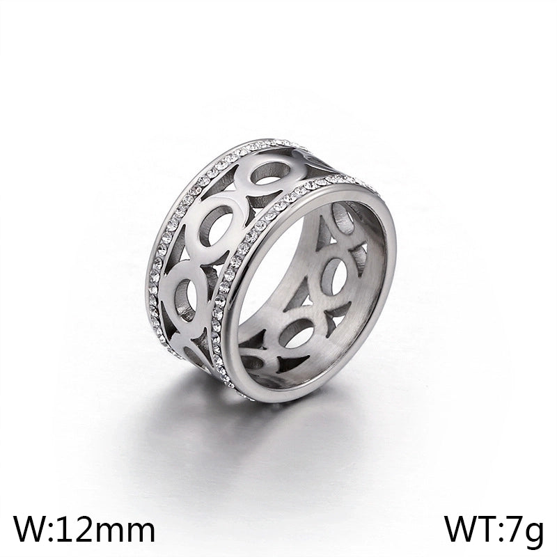 304 Stainless Steel 18K Gold Plated Minimalist Hollow Out Inlay Infinity Rhinestones Rings