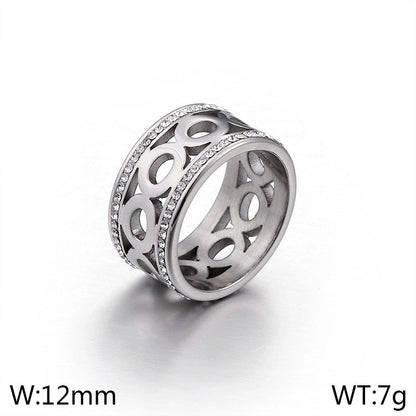 304 Stainless Steel 18K Gold Plated Minimalist Hollow Out Inlay Infinity Rhinestones Rings