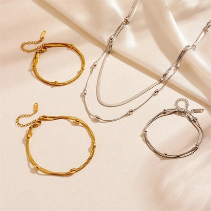 Elegant Minimalist Solid Color Titanium Steel 18K Gold Plated Bracelets Anklet Necklace